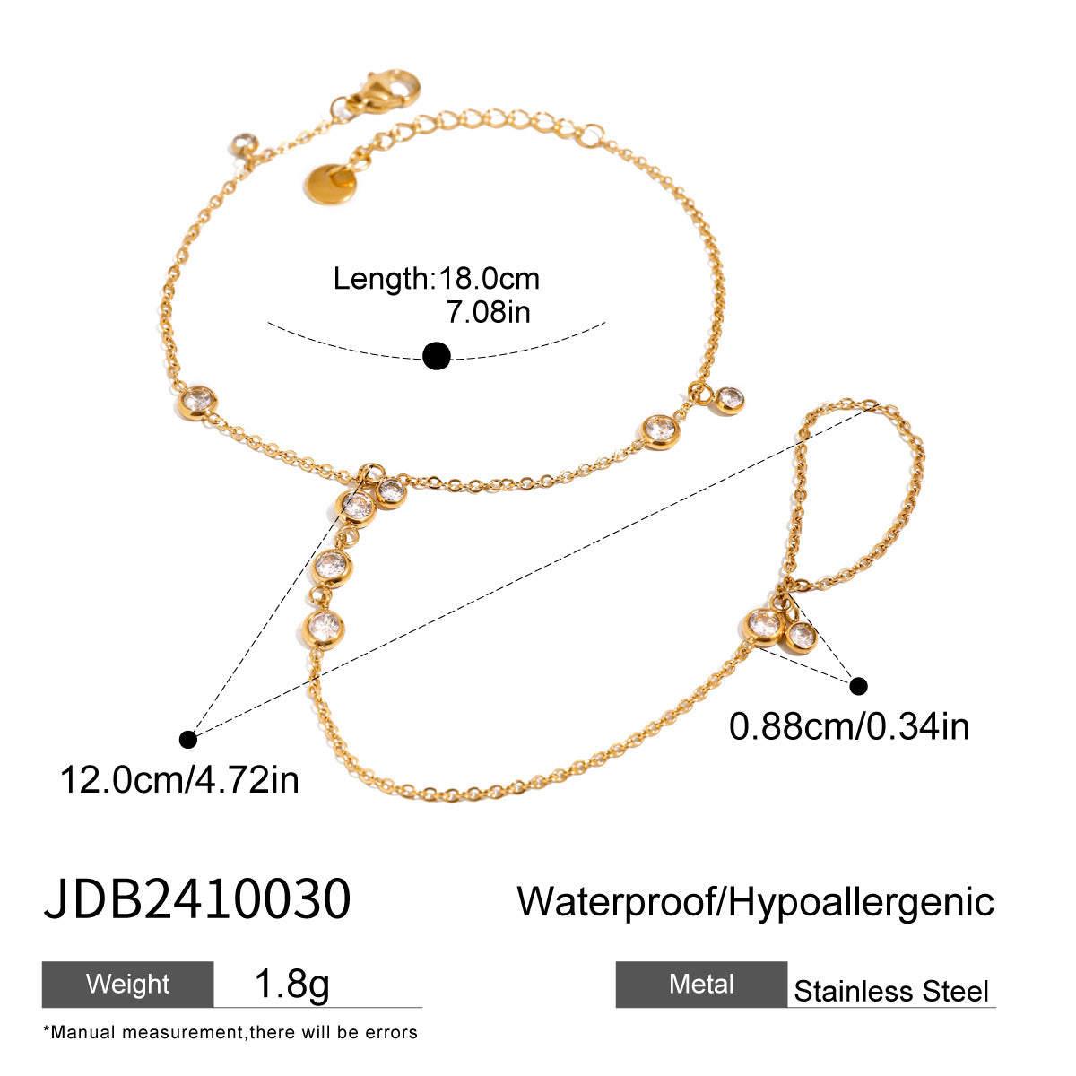stainless steel zircon pearl ring bracelet