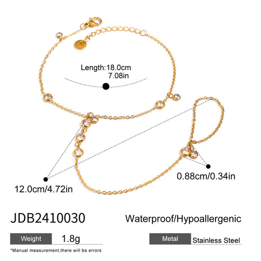 Stainless Steel Zircon Pearl Ring Bracelet