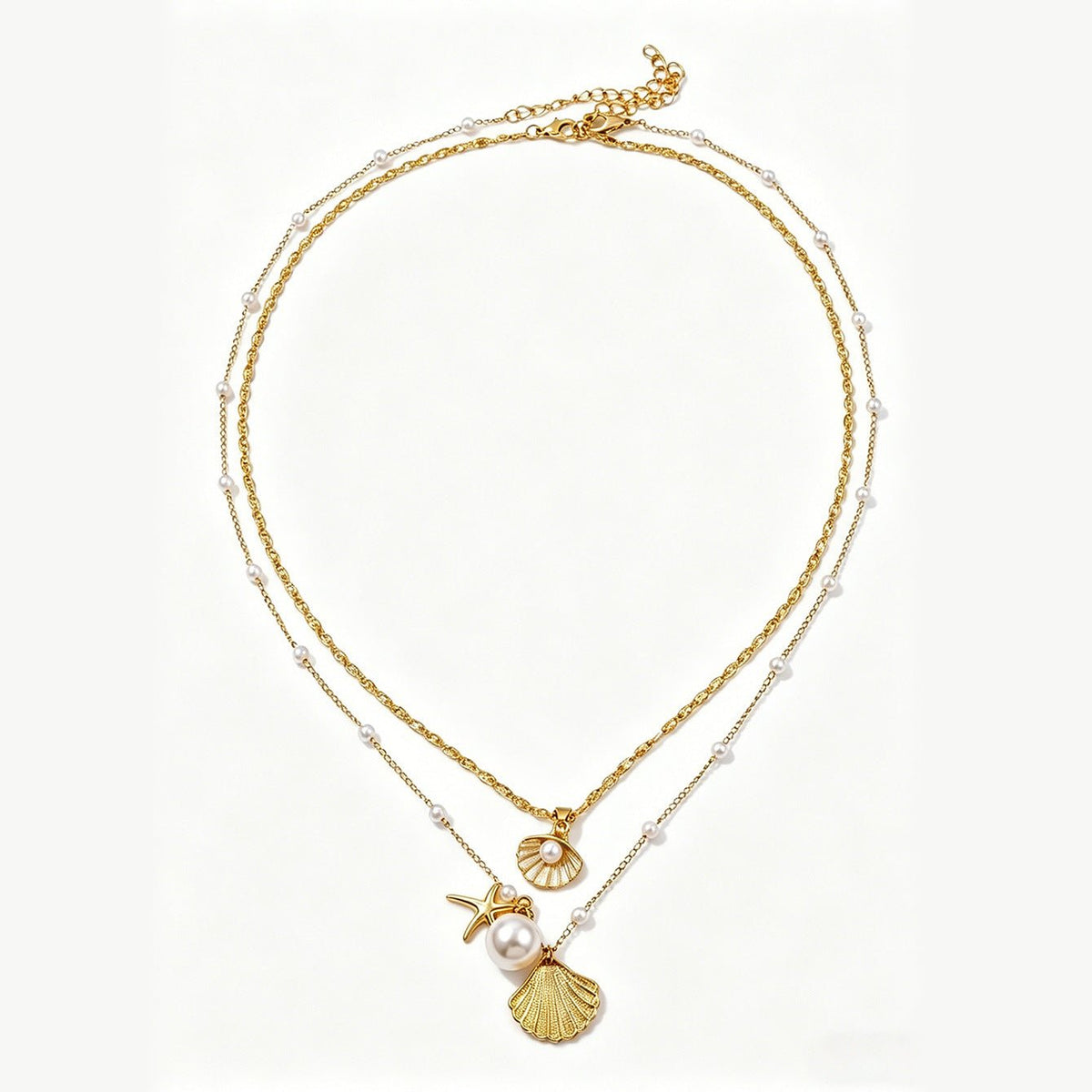 new us style starfish shell pendant beaded necklace, vintage versatile ocean vacation neck chain for summer - fortune7jewelry