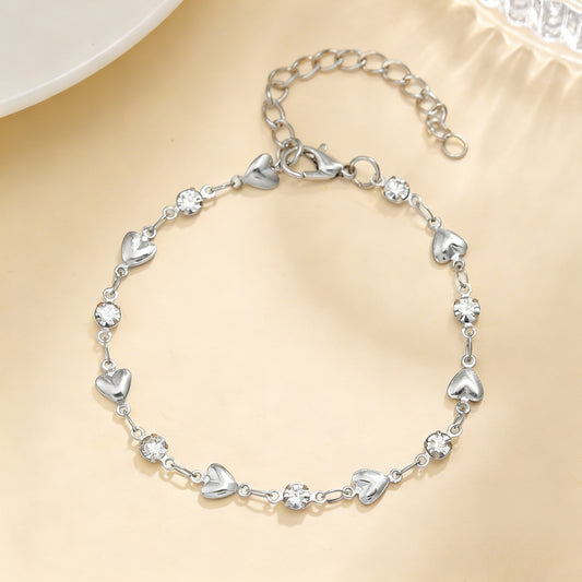 Sweet Cool Heart Cubic Zirconia Bracelet For Women, Ins Minimalist Hollow Heart Niche Design Student Versatile Wrist Jewelry Gift - Fortune7Jewelry
