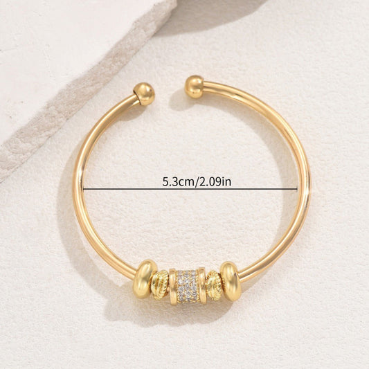 Minimalist Korean Style Women Bangle, Unique Geometric Niche Design Inlaid Cubic Zirconia, Premium Texture Fashion Wrist Jewelry - Fortune7Jewelry
