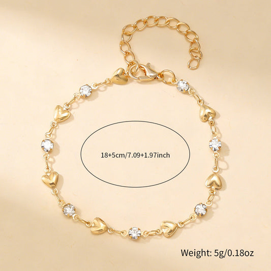 Sweet Cool Heart Cubic Zirconia Bracelet For Women, Ins Minimalist Hollow Heart Niche Design Student Versatile Wrist Jewelry Gift - Fortune7Jewelry