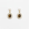Oval tiger’s eye is paired with mother‑of‑pearl earrings