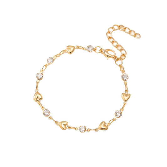 Sweet Cool Heart Cubic Zirconia Bracelet For Women, Ins Minimalist Hollow Heart Niche Design Student Versatile Wrist Jewelry Gift - Fortune7Jewelry