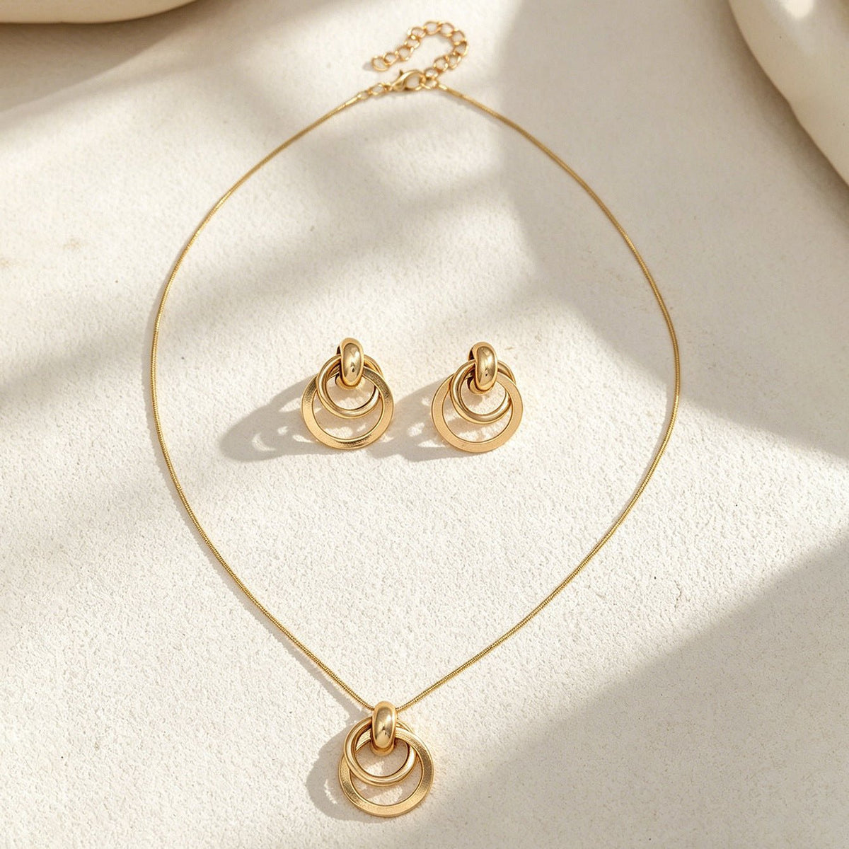 cross-border european american daily versatile metal geometric circle jewelry set, premium texture matching necklace & stud earrings for women - fortune7jewelry