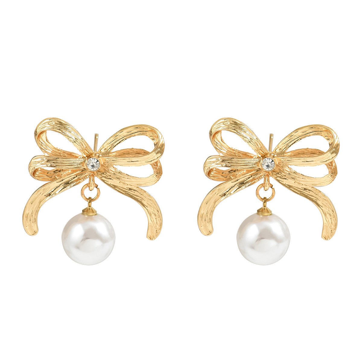 New Korean Style Bowknot Earrings For Women, Unique Inlaid Pearl Design Stud Earrings, Versatile Premium Texture Ear Jewelry - Fortune7Jewelry