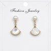 Mother‑of‑pearl fan‑shaped pearl drop earrings